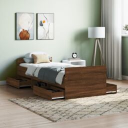 Berkfield Home Bed Frame with Headboard & Footboard Brown Oak 75x190 cm Small Single - thumbnail 1