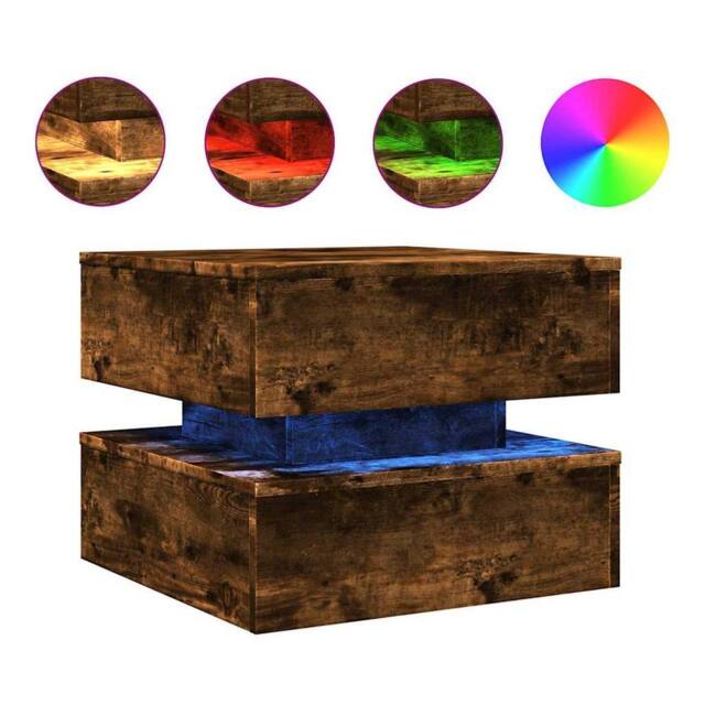 Berkfield Home Coffee Table with LED Lights Smoked Oak 50x50x40 cm in Brown - Size: 50 x 50 x 40 cm - image 1
