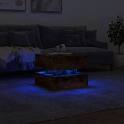 Berkfield Home Coffee Table with LED Lights Smoked Oak 50x50x40 cm in Brown - Size: 50 x 50 x 40 cm - thumbnail 5
