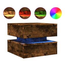 Berkfield Home Coffee Table with LED Lights Smoked Oak 50x50x40 cm in Brown - Size: 50 x 50 x 40 cm - thumbnail 1