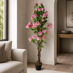 Leaf 150cm Artificial Pink Rose Tree - thumbnail 3
