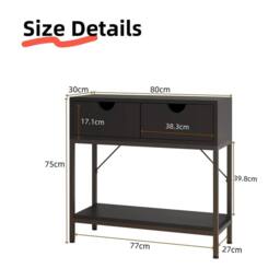 VOGREX Black Console Table MDF Top Metal Frame 2 Drawer Storage Hallway - thumbnail 2
