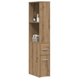 Berkfield Home Narrow Bathroom Cupboard with Wheels Artisian Oak Engineered Wood in Brown - thumbnail 3