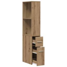 Berkfield Home Narrow Bathroom Cupboard with Wheels Artisian Oak Engineered Wood in Brown - thumbnail 4