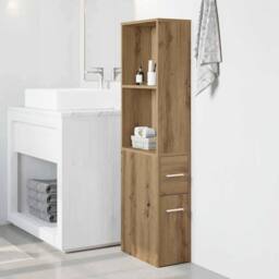 Berkfield Home Narrow Bathroom Cupboard with Wheels Artisian Oak Engineered Wood in Brown - thumbnail 2