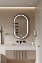 Living and Home Anti-fog Wall Mounted Oval LED Bathroom Mirror in Black - thumbnail 2