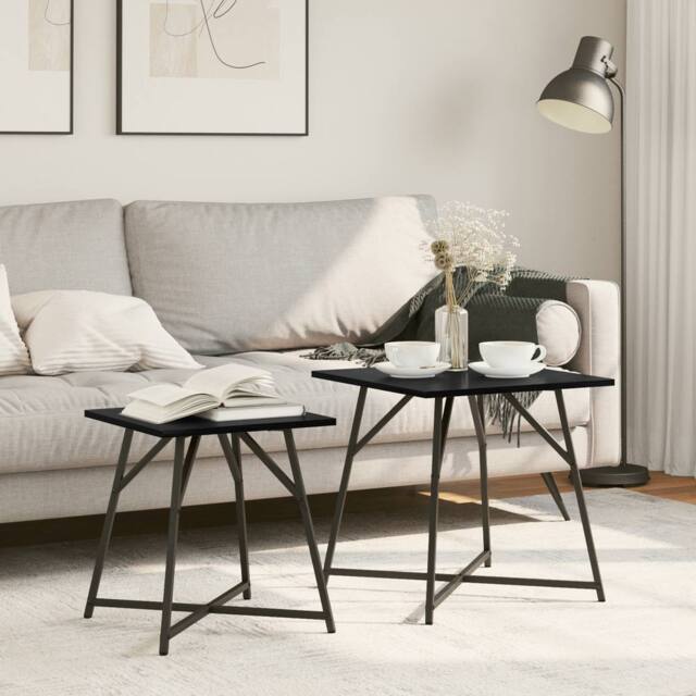 Berkfield Home Side Table Set of 2 - Black Oak Engineered Wood & Metal - image 1