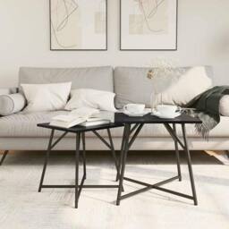 Berkfield Home Side Table Set of 2 - Black Oak Engineered Wood & Metal - thumbnail 4