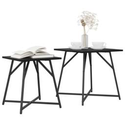 Berkfield Home Side Table Set of 2 - Black Oak Engineered Wood & Metal - thumbnail 3