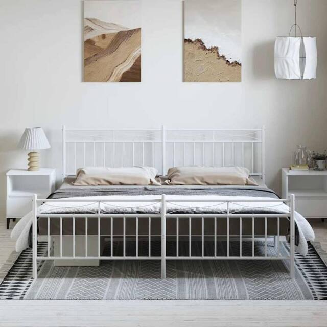 Berkfield Home Metal Bed Frame with Headboard & Footboard White 193x203 cm - image 1