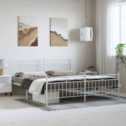 Berkfield Home Metal Bed Frame with Headboard & Footboard White 193x203 cm - thumbnail 2
