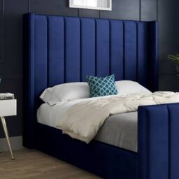 KDMD Strumpshaw Winged Upholstered Blue Soft Velvet Designer Bed Frame - Size: Single - thumbnail 5