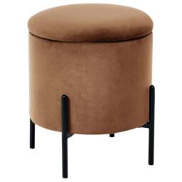 Wyld and Coco Dark Brown Velvet Storage Pouffe with Pine Wood Base - thumbnail 2