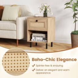 Kelvenix Set of 2 Rattan Nightstand Boho Style Bedside Table in Brown - Size: 0.6m2 - thumbnail 5