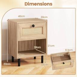 Kelvenix Set of 2 Rattan Nightstand Boho Style Bedside Table in Brown - Size: 0.6m2 - thumbnail 2