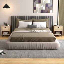 Kelvenix Set of 2 Rattan Nightstand Boho Style Bedside Table in Brown - Size: 0.6m2 - thumbnail 3