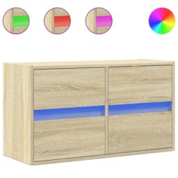 Berkfield Home TV Wall Cabinet with LED Lights Sonoma Oak 80x31x45 cm in Brown - Size: 80 x 31 x 45 cm - thumbnail 2