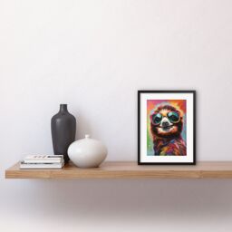 "Artery8 Wall Art Print Multicoloured Smiling Sloth Wearing Sunglasses Artwork Framed 9X7 Inch in Black - Size: W7"" x H9""" - thumbnail 2