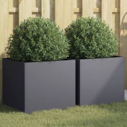 Berkfield Home Planters 2 pcs Anthracite 42x40x39 cm Steel in Charcoal - Size: 42 x 40 x 39 cm - thumbnail 2