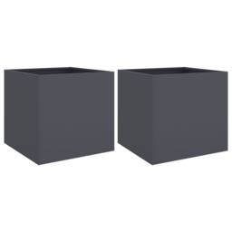 Berkfield Home Planters 2 pcs Anthracite 42x40x39 cm Steel in Charcoal - Size: 42 x 40 x 39 cm - thumbnail 3