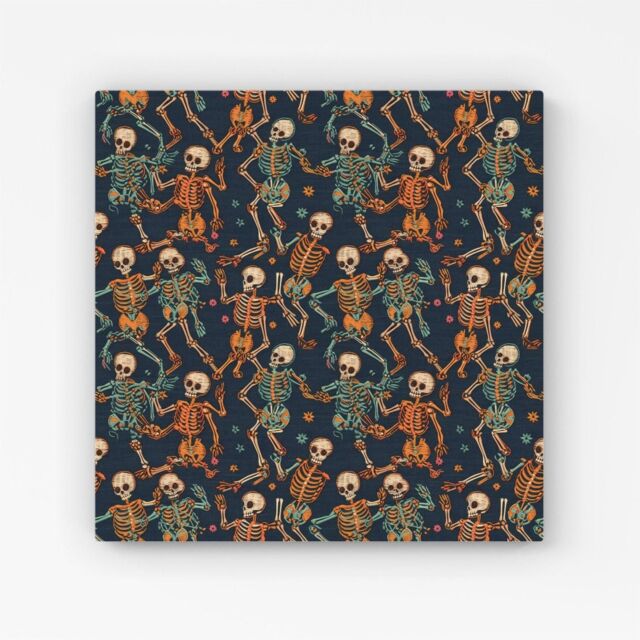 Warren Reed - Designer Dancing Skeletons Canvas in Orange - Size: w40 inch x h40 inch - image 1