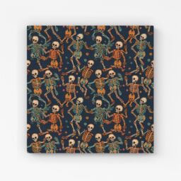 Warren Reed - Designer Dancing Skeletons Canvas in Orange - Size: w40 inch x h40 inch - thumbnail 1