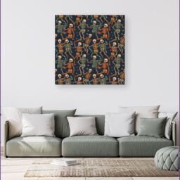 Warren Reed - Designer Dancing Skeletons Canvas in Orange - Size: w40 inch x h40 inch - thumbnail 4