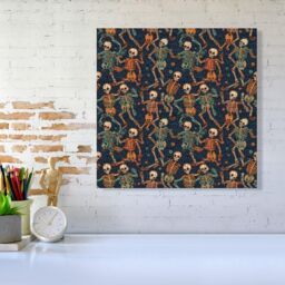 Warren Reed - Designer Dancing Skeletons Canvas in Orange - Size: w40 inch x h40 inch - thumbnail 2