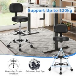 Costway Ergonomic Drafting Chair Height Adjustable Stool Swivel Office Chair in Black - thumbnail 3
