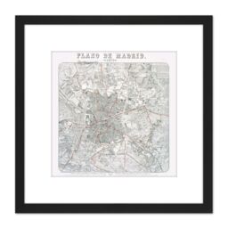 Artery8 Map Antique Morales 1879 Madrid City Plan Old Replica 8X8 Inch Square Wooden Framed Wall Art Print Picture with Mount in Black - thumbnail 1