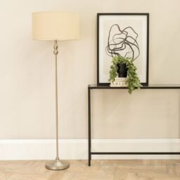 ValueLights Maggie Brushed Chrome Candlestick Floor Lamp with Fabric Shade with LED Bulb in Natural - thumbnail 3
