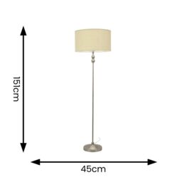 ValueLights Maggie Brushed Chrome Candlestick Floor Lamp with Fabric Shade with LED Bulb in Natural - thumbnail 5