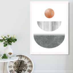 ARTZE Grey & Copper Circles Mid Century Geometric Framed Print SIZE: A3 with White Frame - Size: A2 - thumbnail 2