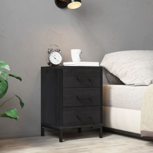 Berkfield Home Bedside Cabinet Black 36x30x54 cm Solid Pinewood - Size: 36 x 30 x 54 cm - image 1
