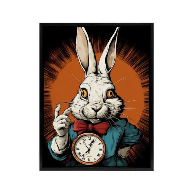 "Artery8 Alice Adventures In Wonderland White Rabbit Framed Canvas Wall Art Print in Red - Size: W12"" x H16""" - image 1