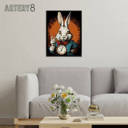 "Artery8 Alice Adventures In Wonderland White Rabbit Framed Canvas Wall Art Print in Red - Size: W12"" x H16""" - thumbnail 3