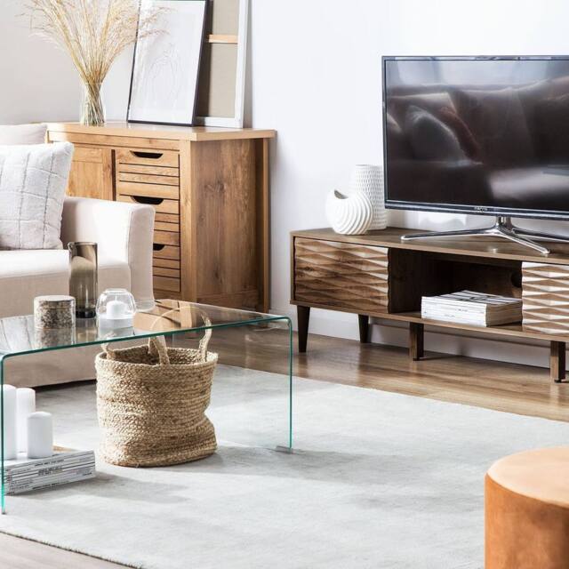 Wyld and Coco Dark Brown TV Stand for up to 75 Inch TVs Two Cabinets and Wide Top - image 1