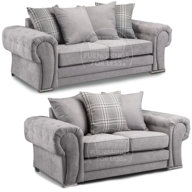 Furnishings For Less UK Milan Fabric Sofa Suite 3 & 2 Seater Sofa Set Scatter Back in Grey - image 1