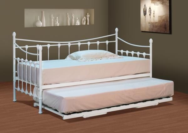 Comfy Living Ltd White Ornate Metal Day Bed With Trundle - Size: Single - image 1