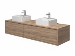 Vente-unique Light Natural Wall-Hung Bathroom Unit With Double Square Countertop in Light Oak - thumbnail 8