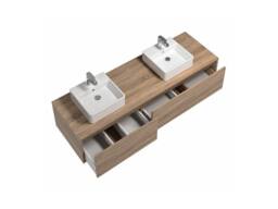 Vente-unique Light Natural Wall-Hung Bathroom Unit With Double Square Countertop in Light Oak - thumbnail 5