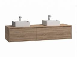 Vente-unique Light Natural Wall-Hung Bathroom Unit With Double Square Countertop in Light Oak - thumbnail 2