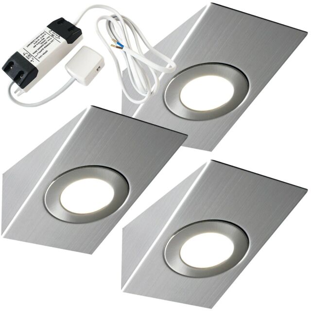 Loops 3x BRUSHED NICKEL Wedge Surface Under Cabinet Kitchen Light & Driver Kit - Natural White LED in Metallics - image 1