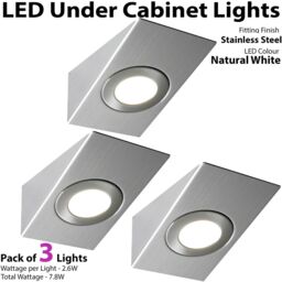 Loops 3x BRUSHED NICKEL Wedge Surface Under Cabinet Kitchen Light & Driver Kit - Natural White LED in Metallics - thumbnail 3