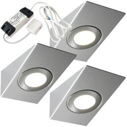 Loops 3x BRUSHED NICKEL Wedge Surface Under Cabinet Kitchen Light & Driver Kit - Natural White LED in Metallics - thumbnail 1