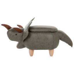 Wyld and Coco Triceratops Kids Storage Stool - Dark Green Polyester Upholstery - thumbnail 4