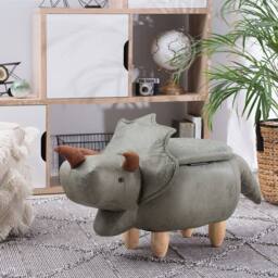 Wyld and Coco Triceratops Kids Storage Stool - Dark Green Polyester Upholstery - thumbnail 1