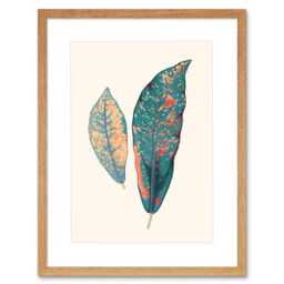 "Artery8 Wall Art Print Primary Coloured Exotic Leaves Art Black Framed 9x7 inch in Beige - Size: W7"" x H9""" - thumbnail 1