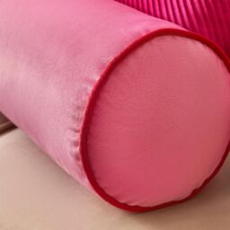 OHS Matte Velvet Round Bolster Cushion Neck Roll Pillow, Pink/Red in Red - thumbnail 2