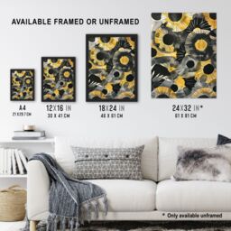 "Artery8 Abstract Black & Yellow Sunflowers Watercolour Framed Art Print - Size: W12"" x H16""" - thumbnail 3